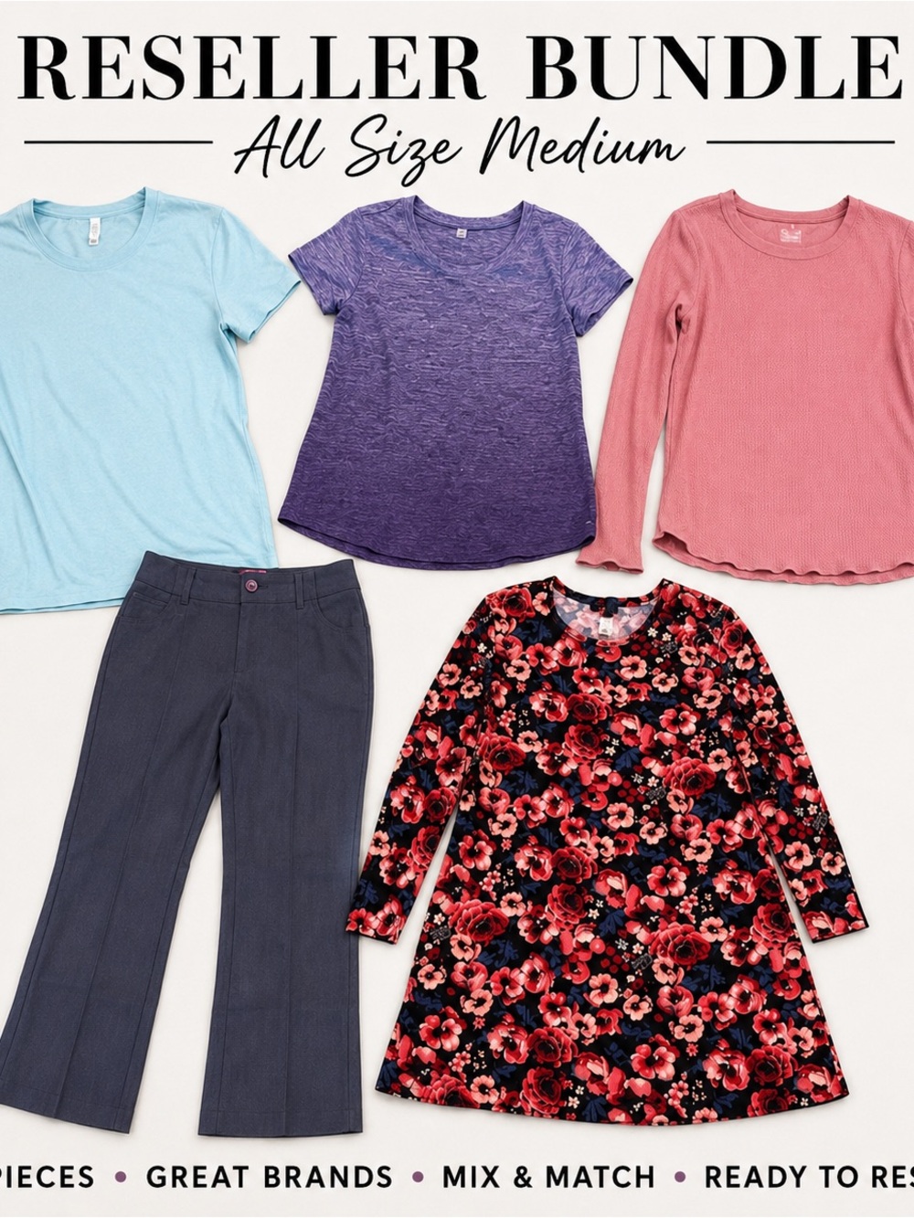 Women's Mixed Short Sleeve & Dress Bundle - Pink, Purple, Light Blue Size Medium